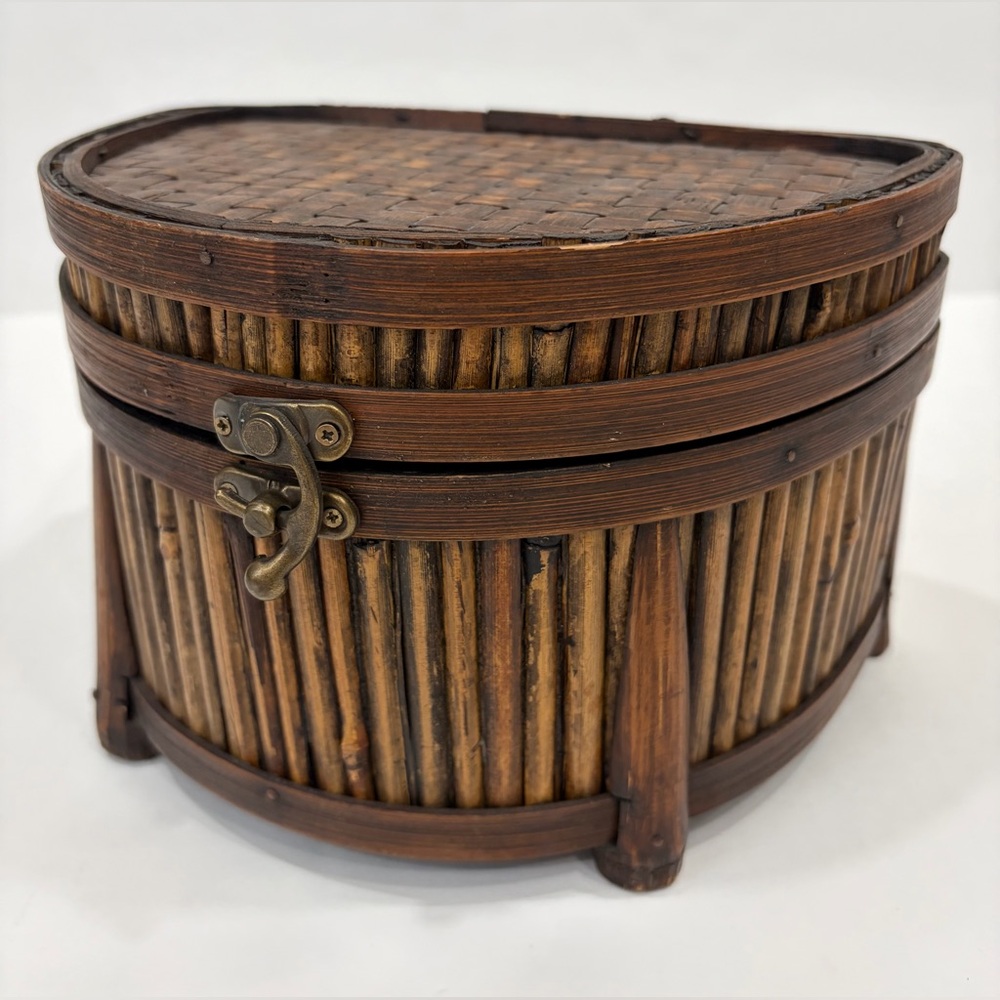 Vintage Bamboo and Rattan Storage Box w/ Clasp